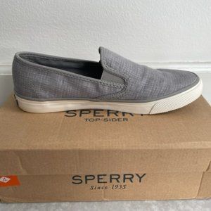 Sperry Top-Sider Seaside 2 Tone Linen Women's Slip-on Shoes, Grey/White - Size 7